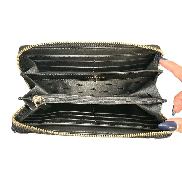 Kate Spade Black Floral Zip-Around Wallet w/Gold-Tone Accents - Picture 7 of 8